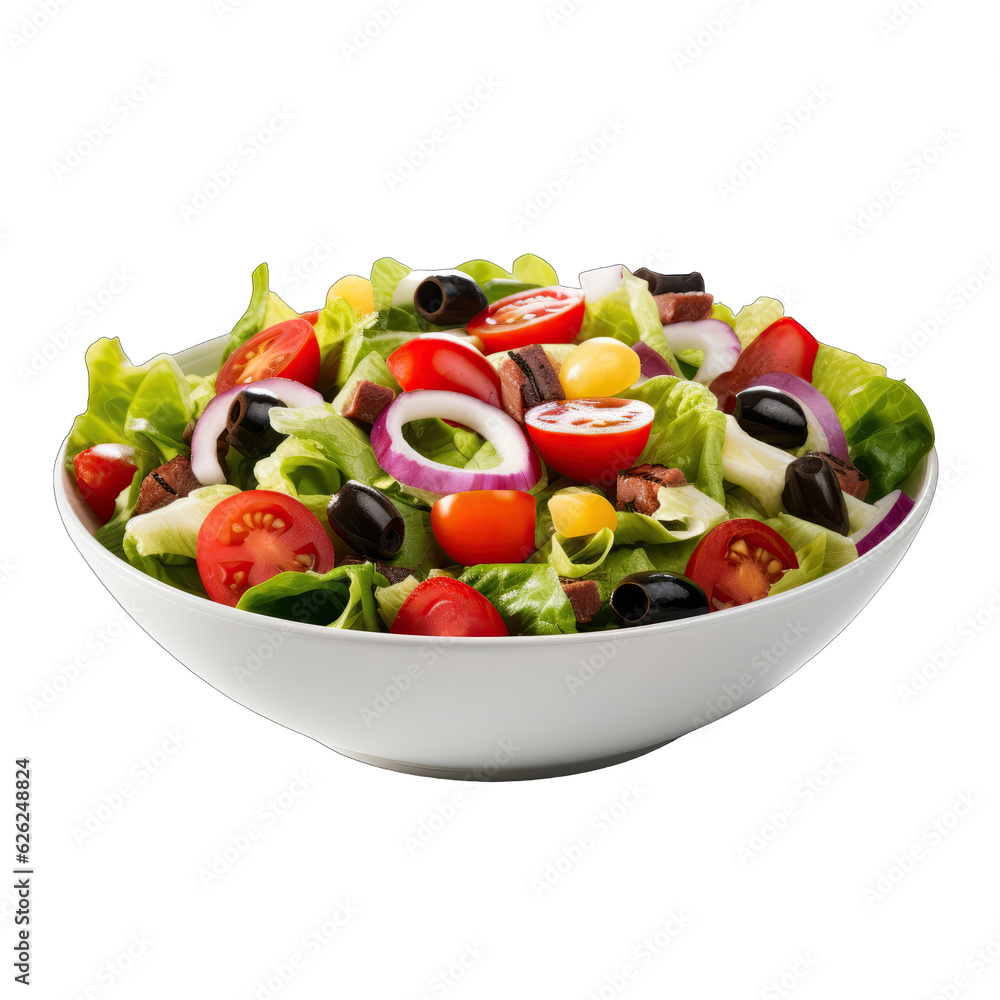 A fresh and healthy salad served in a white bowl on a table