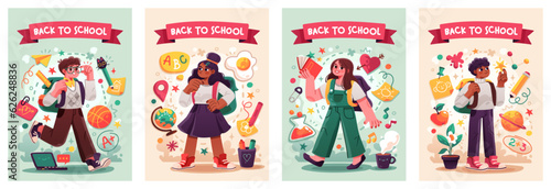 Back to school vector banners. Background design with children and education accessories element. Kids hand drawn flat design for poster , wallpaper, website and cover template.