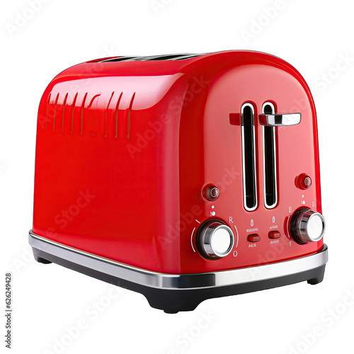 A red toaster on a white table