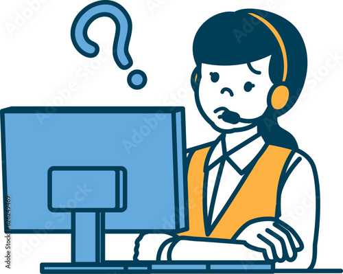 コールセンターの女性が疑問を持っているイラスト