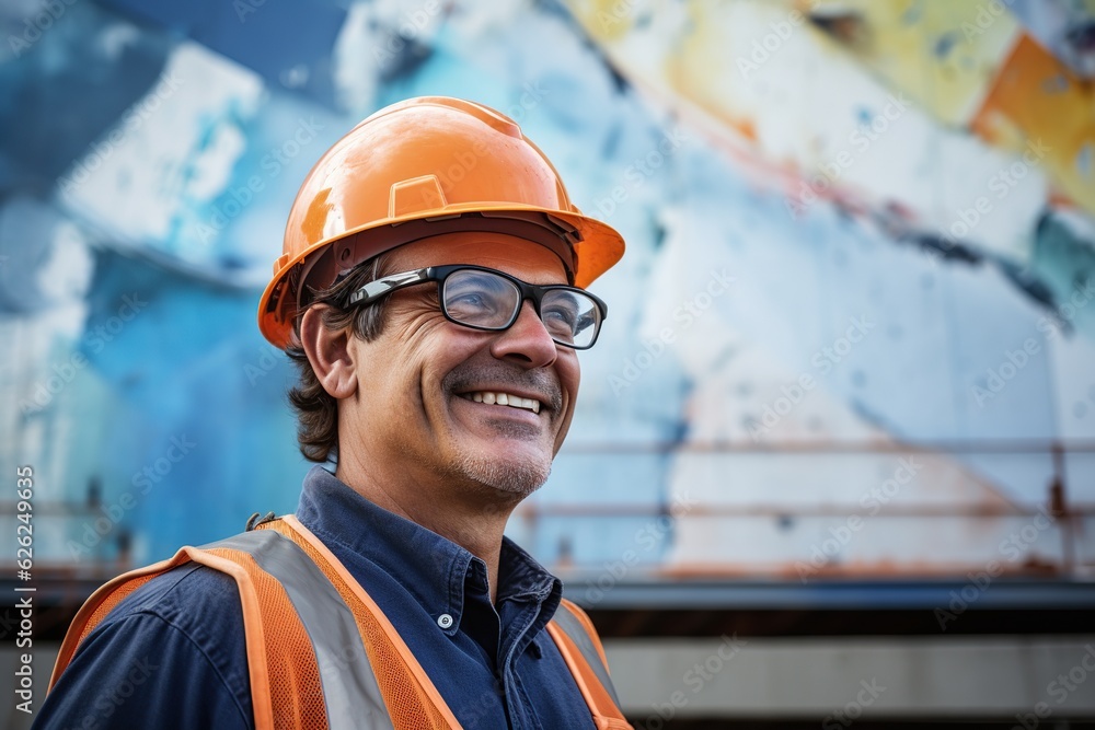 Smiling worker or engineer or builder or architect, standing with uniform and helmet -Generative Ai Smiling worker or engineer or builder or architect, standing with uniform and helmet -Generative Ai