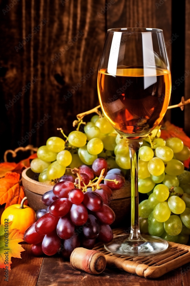 drink beverage wine glass background alcohol winery wood food bottle grape. Generative AI.