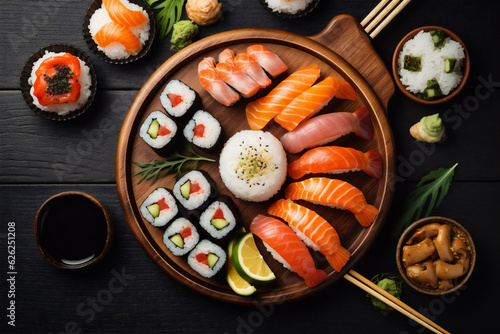 food rice japanese healthy sushi roll fresh seafood asian fish. Generative AI.