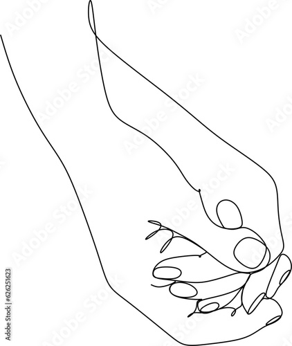 Drawing of holding hands isolated on white background. Symbol of love, dating, close relationship, intimacy and romance. Hand drawn black and white illustration.