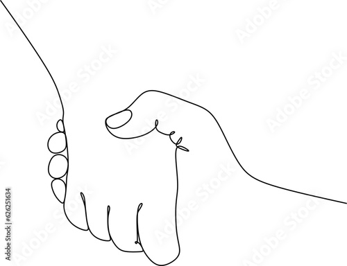 Drawing of holding hands isolated on white background. Symbol of love, dating, close relationship, intimacy and romance. Hand drawn black and white illustration.