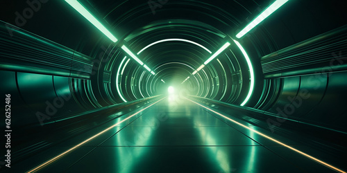 Tunnel Abstrakt und futuristisch als Hintergrund in leuchtenden Neon Farben für Webdesign und Drucksachen als Vorlage, ai generativ