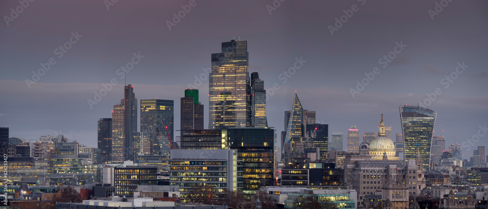 Fototapeta premium UK, England, London, City pano from Post Building 2023