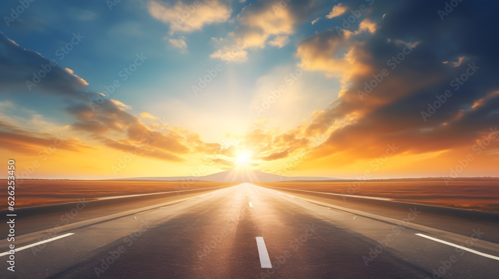 Weg ins Licht: Die leere Straße im Sonnenuntergang Weg ins Licht: Die leere Straße im Sonnenuntergang