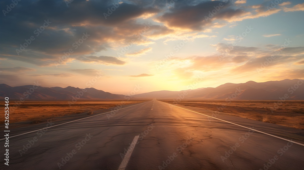 Weg ins Licht: Die leere Straße im Sonnenuntergang