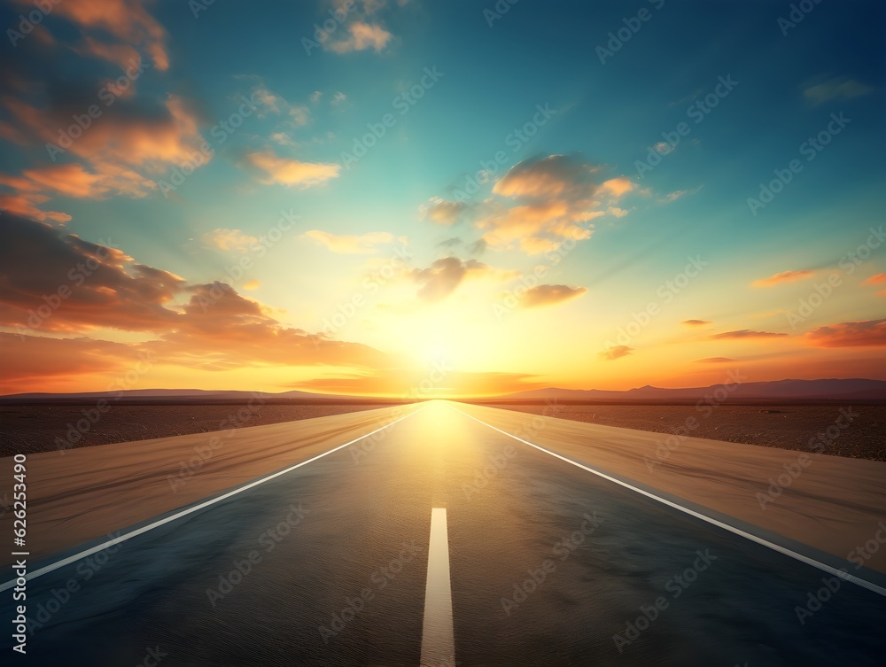 Weg ins Licht: Die leere Straße im Sonnenuntergang Weg ins Licht: Die leere Straße im Sonnenuntergang