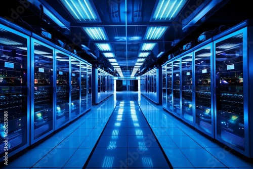 Datacenter Large Server Room for Internet. AI