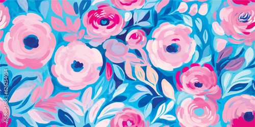 Cute abstract flowers print. Modern cartoon style pattern. Fashionable template for design. Pink flower pattern, with bright colorful backgrounds, vibrant acrylic colors brush strokes, vibrant florals