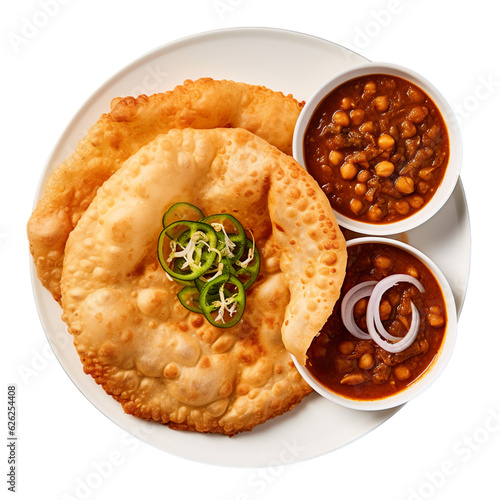 Top view of Chole Bhature Soft fluffy fried bread bhature