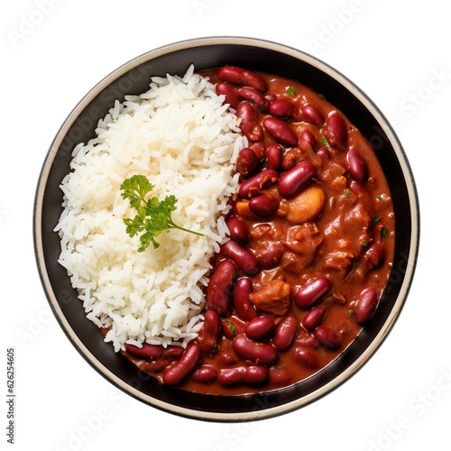 Top view of Rajma Chawal Red kidney bean curry served