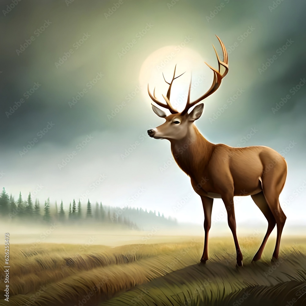 Obraz premium Antlerless deer on a moonlit meadow