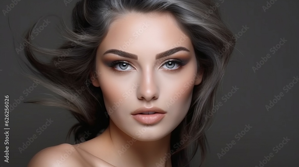 Beautiful young woman with smokey eyes makeup. Fashion and Beauty. Beautiful Girl Face with creative make-up, studio shot. Concept of professional cosmetics. Beautiful young woman with smokey eyes makeup. Fashion and Beauty. Beautiful Girl Face with creative make-up, studio shot. Concept of professional cosmetics.