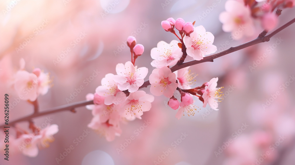 Сherry blossom background with soft focus and bokeh effect