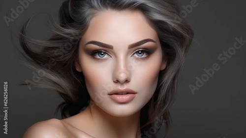Beautiful young woman with smokey eyes makeup. Fashion and Beauty. Beautiful Girl Face with creative make-up, studio shot. Concept of professional cosmetics.