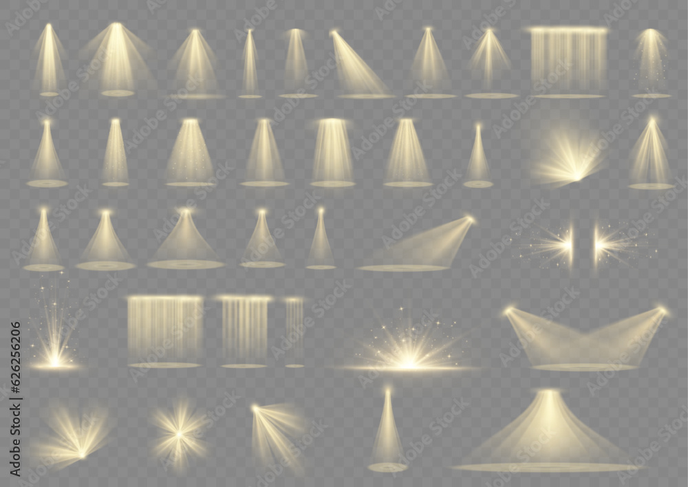 Set of spotlights isolated on transparent background. Vector glowing ...
