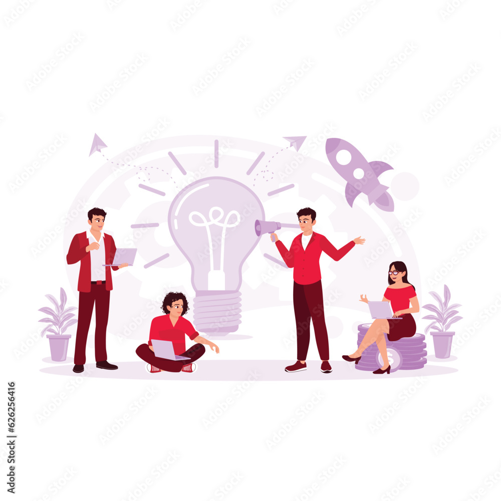 Teamwork. Young woman, businesswoman, man, financial analyst, or clerk in business clothes. Concept of finance, economy, professional work. Trend Modern vector flat illustration Teamwork. Young woman, businesswoman, man, financial analyst, or clerk in business clothes. Concept of finance, economy, professional work. Trend Modern vector flat illustration