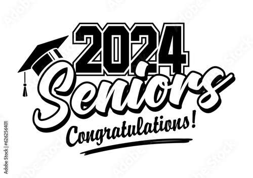 2024 class graduate. The concept of decorate congratulation for school graduates. Design for t-shirt, flyer, invitation, greeting card. Illustration, vector