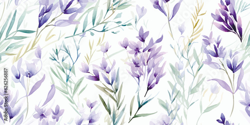 Lavender pressed dried flowers. Seamless pattern with Lavender floral plants. Seamless stylized watercolor flower pattern. Tiled and tillable, Wallpaper, wrapping paper design, textile, scrapbooking