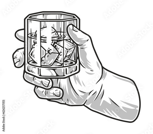 Hand with whiskey logotype monochrome