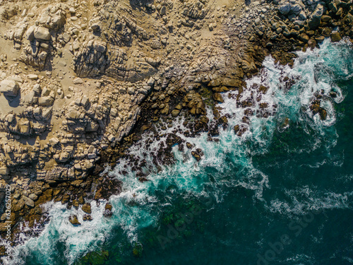 Aerial view of Isla Pan de Azúcar in the National Park Pan de Azúcar at the coast of the Atacama desert in Chile - Traveling South America