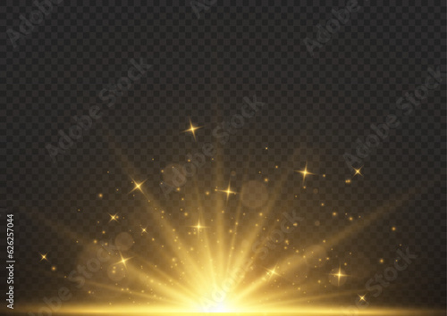 Photo Golden rays rising up on a dark background