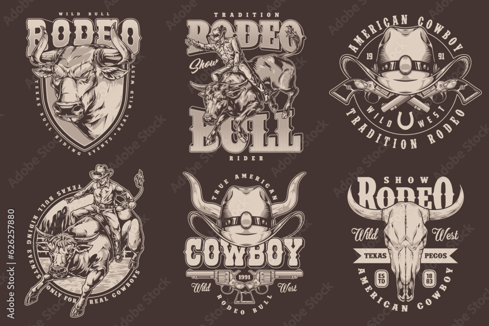 Obraz premium Bull rodeo monochrome set stickers