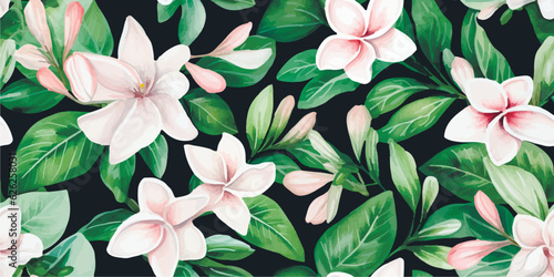 Plumeria, Frangipani seamless pattern watercolor and pencil illustrations of exotic flowers, for wedding stationary, greetings, wallpapers, fashion, backgrounds, wrappers, cards, printing, fabric