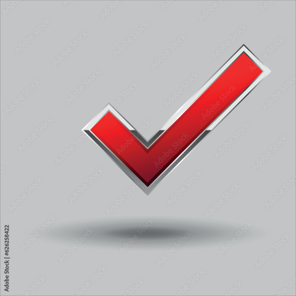 red check mark icon. The vector is isolated on a gray background red check mark icon. The vector is isolated on a gray background