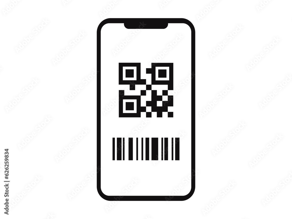 QRコードが表示されたスマホ画面のイラスト QRコードが表示されたスマホ画面のイラスト