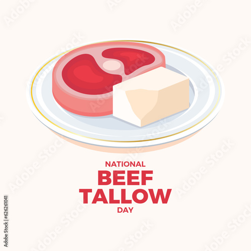 National Beef Tallow Day vector illustration. Beef steak and a cube of lard icon vector. Beef fat block on a plate drawing. July 13. Important day