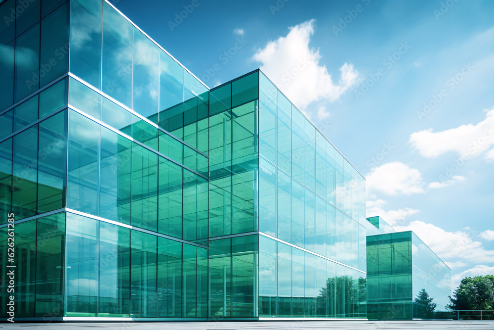 Eco-friendly building in the modern city. Sustainable glass office building with tree for reducing carbon dioxide. Office building with green environment. Corporate building reduce CO2. Generative AI. Eco-friendly building in the modern city. Sustainable glass office building with tree for reducing carbon dioxide. Office building with green environment. Corporate building reduce CO2. Generative AI.