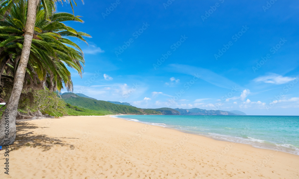 Deep blue calm sea and sand in the perfect island landscape. Generative ai