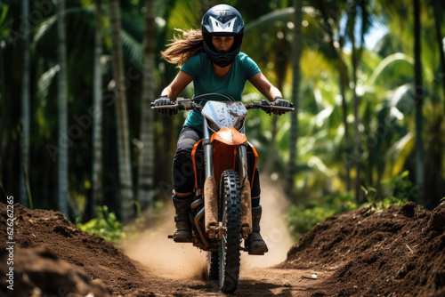 Young independent woman riding a dirt bike. Generative ai