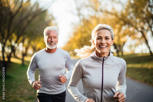 Couple going for a jog in the park in sunny weather. Generative ai