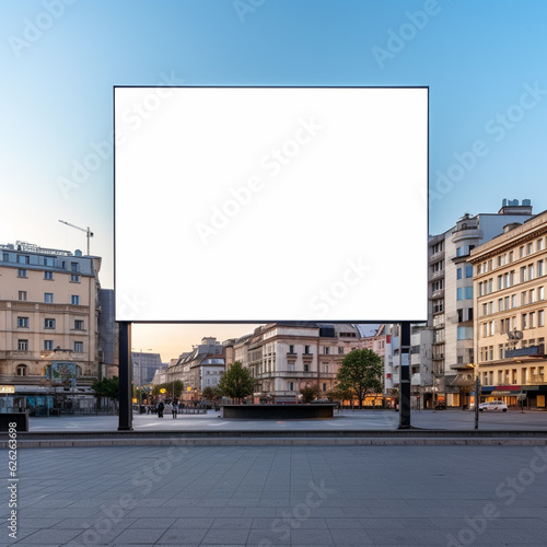 Historic cityscape crowned by a blank billboard frame, blending the old and the new