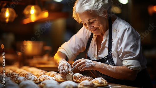 One senior old confident woman prepare bread at bakery