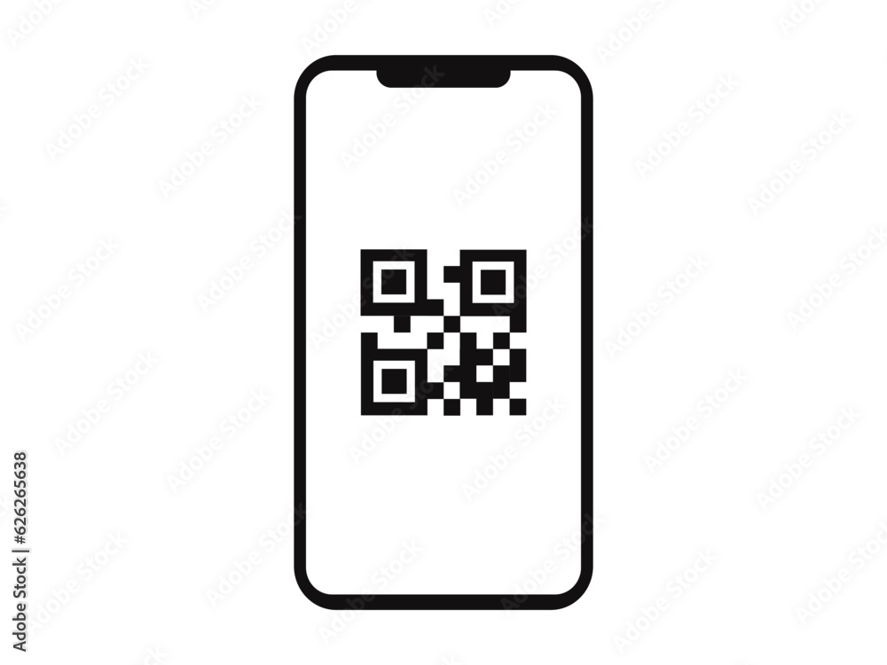 QRコードが表示されたスマホ画面のイラスト QRコードが表示されたスマホ画面のイラスト