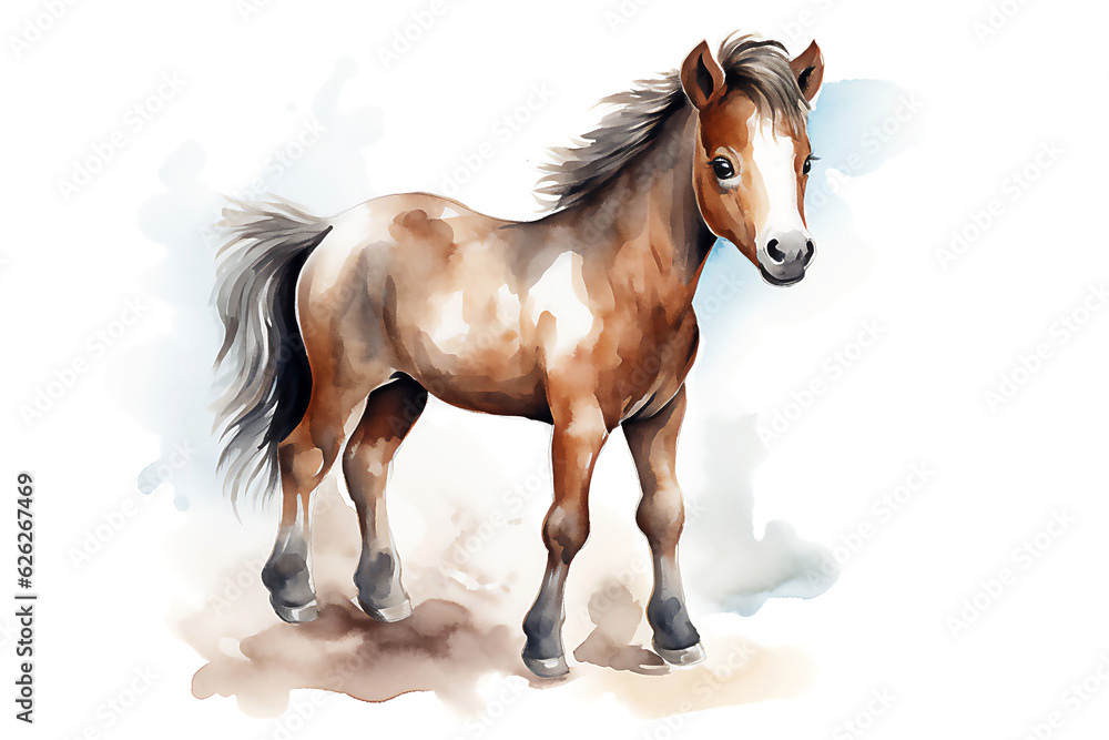 Fototapeta premium Cute horse, farm cartoon animals. Post processed AI generated image.
