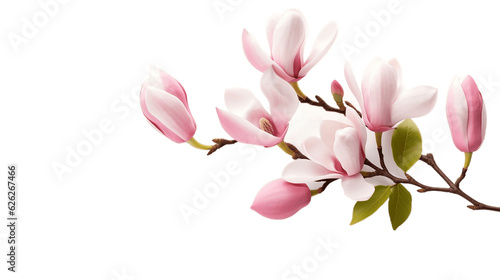 Elegant Magnolia Blooms Velvety Petals, Isolated on Transparent Background. Generative AI