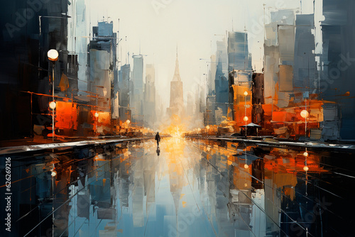 painting of a city at sunset,generative ai