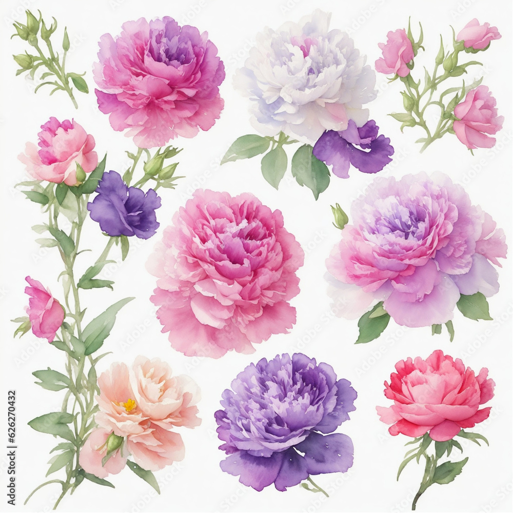 watercolor delicate stickers flowers illustration