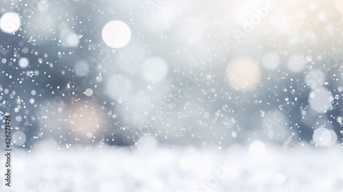 Winter Christmas Snow Fall Bokeh Lights Snowflakes Pastel Colour Background © JPDC