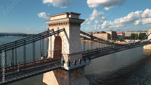 Budapest bridge, aerial drone view photo