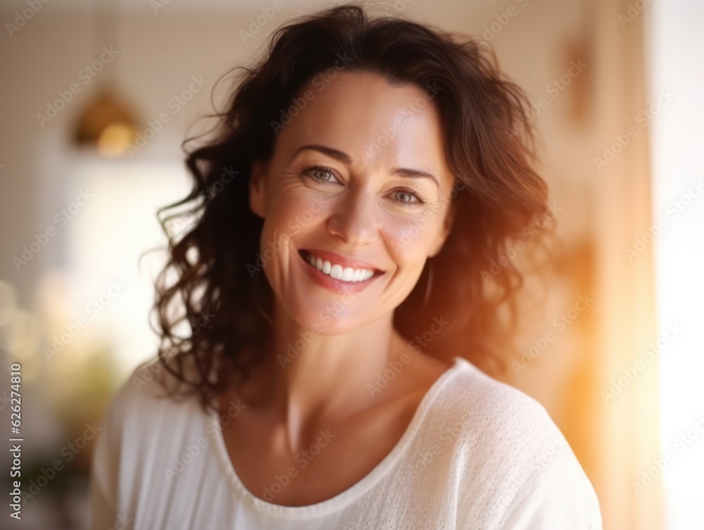 Beautiful middle-aged women smile. Generative AI Beautiful middle-aged women smile. Generative AI