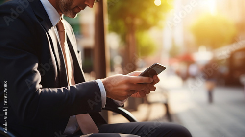 Male businessman holding phone in hands new quality universal colorful technology stock illustration image design, generative ai