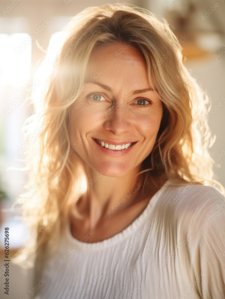 Beautiful middle-aged women smile. Generative AI Beautiful middle-aged women smile. Generative AI